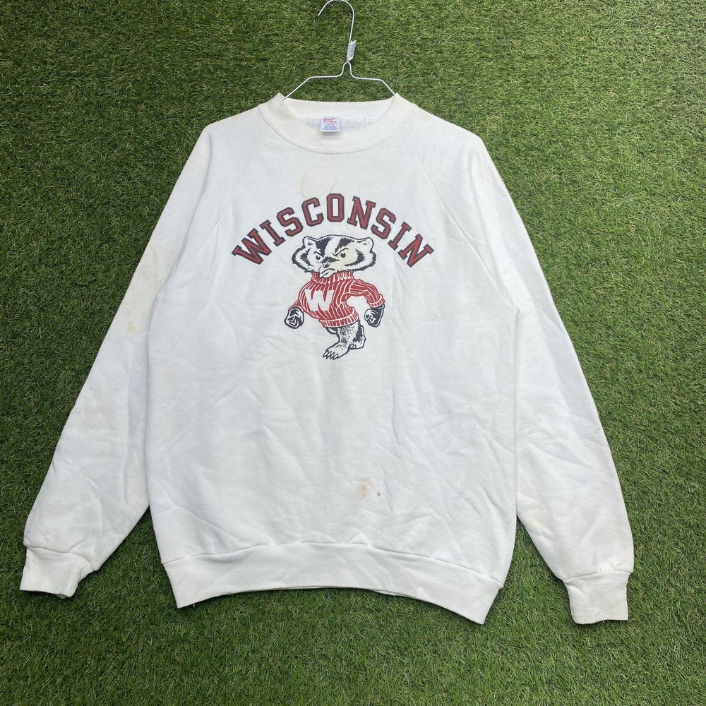 Vintage Wisconsin Badgers Sweater Mens Large White NCAA Basketball Crewneck 90s